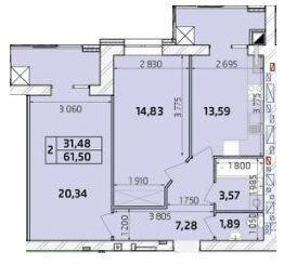 2-комнатная 61.5 м² в ЖК Масаны от 15 000 грн/м², Чернигов