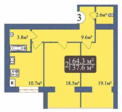 2-комнатная 64.3 м² в ЖК Мечта от 14 500 грн/м², Чернигов