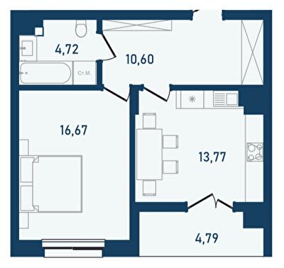 1-комнатная 50.55 м² в ЖК Престижный 2 от 25 450 грн/м², Черновцы