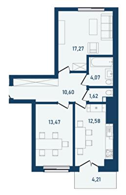 2-кімнатна 63.82 м² в ЖК Престижний 2 від 21 750 грн/м², Чернівці