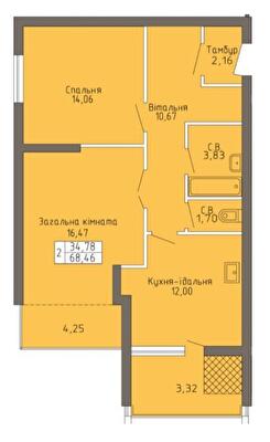 2-комнатная 68.46 м² в ЖК Магнолия от 19 000 грн/м², Хмельницкий