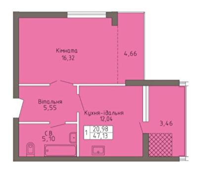 1-комнатная 47.13 м² в ЖК Магнолия от 19 000 грн/м², Хмельницкий