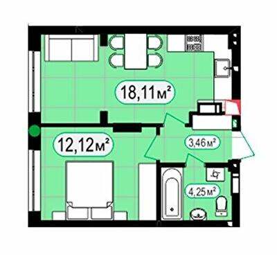 1-кімнатна 37.94 м² в ЖК 7'я від 28 000 грн/м², с. Щасливе