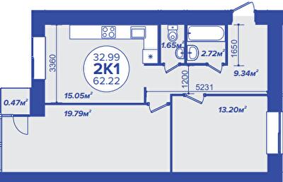 2-комнатная 62.22 м² в ЖК Атмосфера от 17 400 грн/м², г. Вишневое