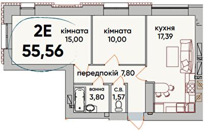 2-кімнатна 55.56 м² в ЖК Continent Ray від 19 600 грн/м², м. Буча