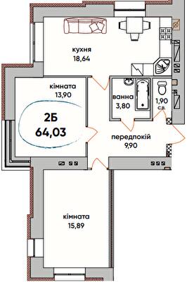 2-кімнатна 64.03 м² в ЖК Continent Ray від 19 600 грн/м², м. Буча
