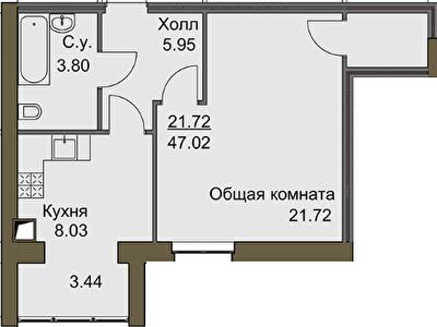 1-кімнатна 47.02 м² в ЖК Софіївський квартал від 21 000 грн/м², с. Софіївська Борщагівка