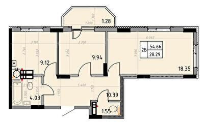 2-кімнатна 54.66 м² в ЖК Весна від 20 100 грн/м², м. Бориспіль