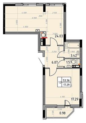 1-комнатная 53.36 м² в ЖК Весна от 21 000 грн/м², г. Борисполь