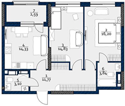 2-комнатная 66.23 м² в ЖК POLARIS Home&Plaza от 40 392 грн/м², Киев