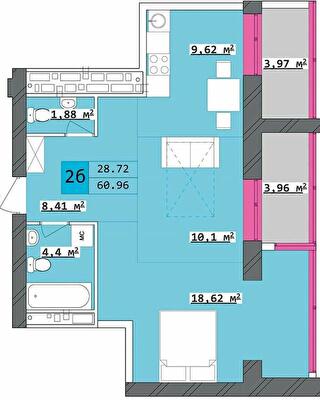 2-комнатная 60.96 м² в ЖК Столичный от 18 500 грн/м², Харьков