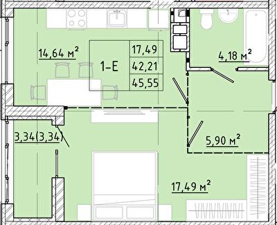 1-кімнатна 45.55 м² в ЖК Modern від 24 150 грн/м², Одеса