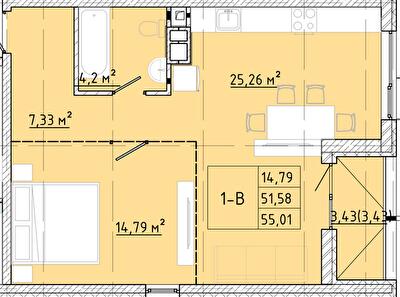 1-комнатная 55.01 м² в ЖК Modern от 24 150 грн/м², Одесса