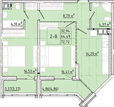 2-кімнатна 72.72 м² в ЖК Modern від 24 150 грн/м², Одеса