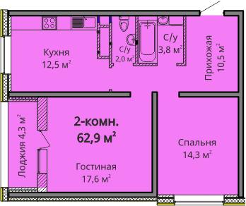 2-комнатная 62.9 м² в ЖК Альтаир 3 от 24 650 грн/м², Одесса