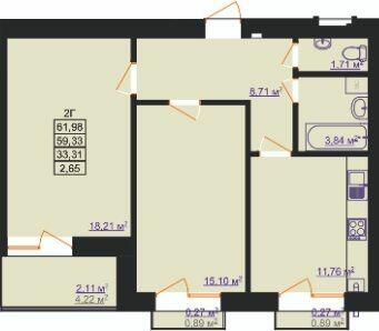 2-комнатная 61.98 м² в ЖК Світанковий от 10 500 грн/м², Ивано-Франковск