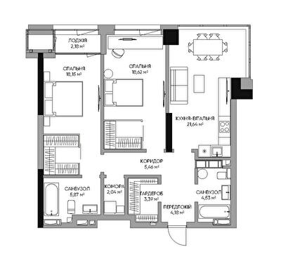 2-кімнатна 86.06 м² в БФК A136 Highlight Tower від 50 400 грн/м², Київ