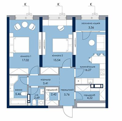 2-кімнатна 76.15 м² в ЖК Новий Автограф від 34 950 грн/м², Київ