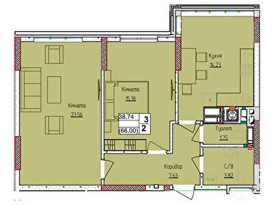 2-кімнатна 66.17 м² в ЖК Піонерський квартал 2 від 21 800 грн/м², смт Чабани