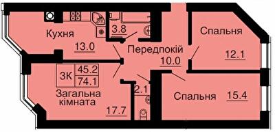 3-кімнатна 74.1 м² в ЖК Софія Клубний від 28 000 грн/м², с. Софіївська Борщагівка