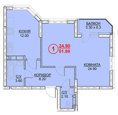 1-кімнатна 51.8 м² в ЖК Велесгард від 23 000 грн/м², м. Вишгород