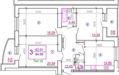 3-комнатная 94.55 м² в ЖМ Подолье от 20 550 грн/м², Винница