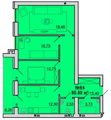 3-кімнатна 80.8 м² в ЖМ Веселка від забудовника, Вінниця