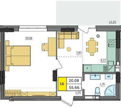 1-кімнатна 55.66 м² в ЖК Амстердам від 18 500 грн/м², с. Струмівка