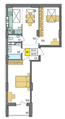 2-кімнатна 58.84 м² в ЖК Амстердам від 18 500 грн/м², с. Струмівка