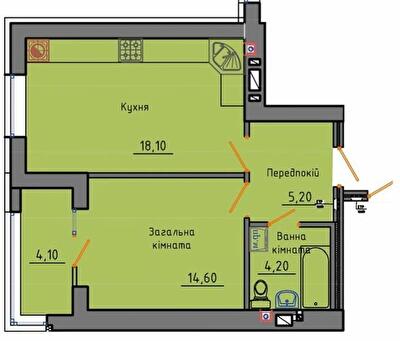 1-комнатная 46.2 м² в ЖК Триумф от 19 500 грн/м², Житомир