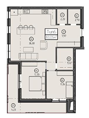 2-кімнатна 83.05 м² в ЖК Sky Towers від 48 158 грн/м², м. Тячів