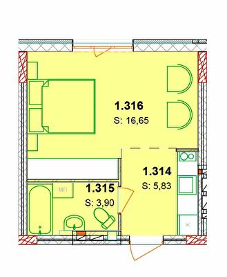 1-комнатная 26.38 м² в ЖК Сонячний квартал от 57 850 грн/м², с. Голубиное