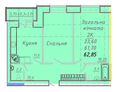 2-комнатная 62.85 м² в ЖК на ул. Никитченко, 3 от 17 400 грн/м², Полтава