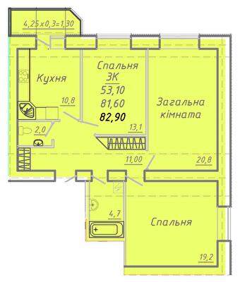 3-комнатная 82.9 м² в ЖК на ул. Никитченко, 3 от 17 600 грн/м², Полтава