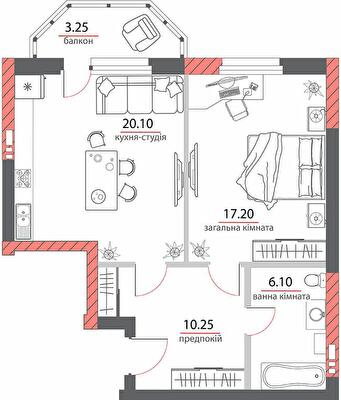 1-кімнатна 57.3 м² в ЖК на вул. Пилипа Орлика, 26 від 30 050 грн/м², Полтава