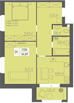 2-комнатная 64.69 м² в ЖК Abricos от 15 850 грн/м², Ровно