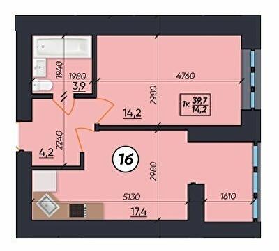 1-комнатная 39.7 м² в ЖК На Щасливому от 21 800 грн/м², Ровно