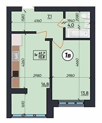 1-комнатная 41.7 м² в ЖК На Щасливому от 21 800 грн/м², Ровно