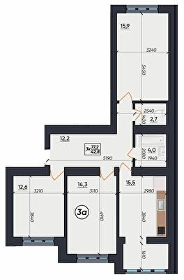 3-комнатная 77.2 м² в ЖК На Щасливому от 17 200 грн/м², Ровно