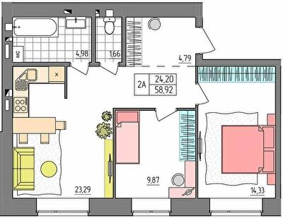 2-кімнатна 58.92 м² в ЖК Синергия Glass від 15 200 грн/м², Рівне