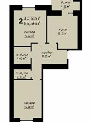 2-комнатная 65.56 м² в ЖК День і ніч от 16 500 грн/м², Тернополь