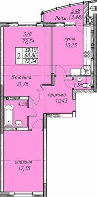 2-комнатная 72.34 м² в ЖК Панорама от 20 000 грн/м², Тернополь