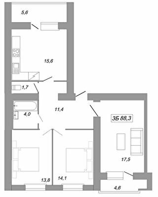 3-кімнатна 88.3 м² в ЖК Рідний Дім від 10 000 грн/м², Тернопіль