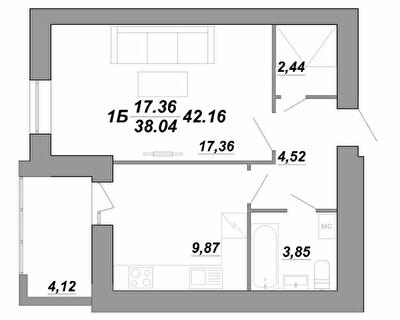 1-комнатная 42.16 м² в ЖК Рідний Дім от 12 800 грн/м², Тернополь