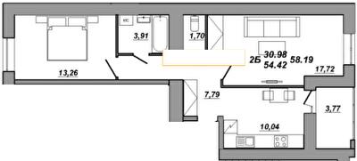 2-кімнатна 58.19 м² в ЖК Рідний Дім від 12 800 грн/м², Тернопіль