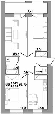 3-кімнатна 83.1 м² в ЖК Рідний Дім від 14 500 грн/м², Тернопіль