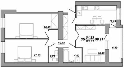 3-кімнатна 90.21 м² в ЖК Рідний Дім від 14 500 грн/м², Тернопіль