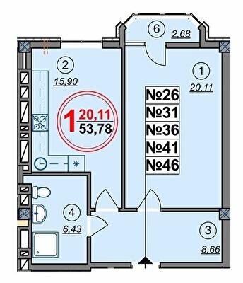 1-кімнатна 53.78 м² в ЖК Спутник від 21 400 грн/м², Херсон