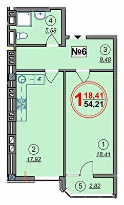 1-комнатная 54.21 м² в ЖК Спутник от 21 400 грн/м², Херсон