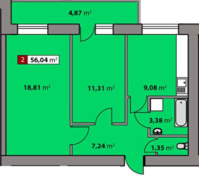 2-кімнатна 56.04 м² в ЖК Парковий квартал від 16 300 грн/м², Черкаси